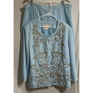 Vintage Church Grandma skirt Set Jacket, Shoulder Pads embroidery Mother Urban U